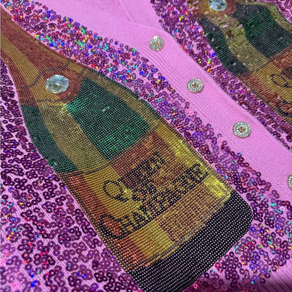 QUEEN OF SPARKLES Pink Sequin Champagne Cardigan - Picture 4 of 6
